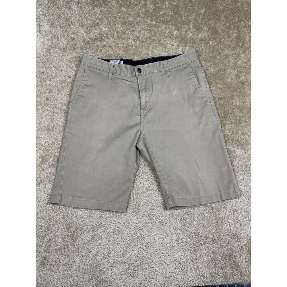 Volcom Slash Pockets Casual Size 32 Flat Front Chinos Shorts Beige Tan A975